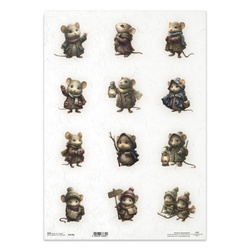 Papier ryżowy do decoupage A3 - urocze myszki, styl vintage, zima R1578L - Itd Collection