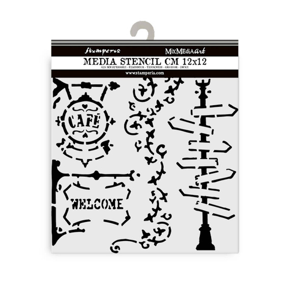 Szablon 3D 12x12cm Art of Travelling - Stamperia drogowskazy szyldy