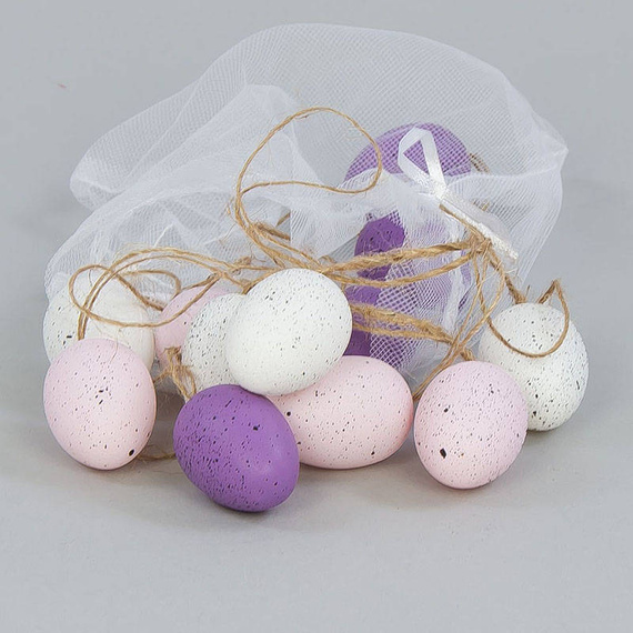 Jajka plastikowe 5cm nakrapiane z zawieszką 12szt miks różowo-fioletowy