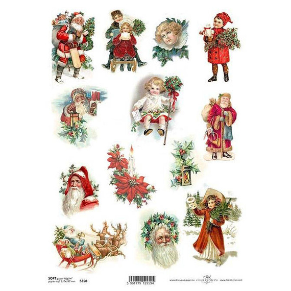 Papier decoupage A4 SOFT ITD-S358, Mikołaj, Boże Narodzenie