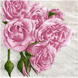 Serwetka do decoupage 33x33cm - Light pink roses with buds róże