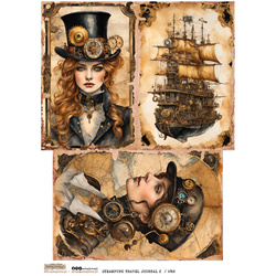 Papier ryżowy A4 - Scraplove - Steampunk Travel Journal 2 statek kobieta
