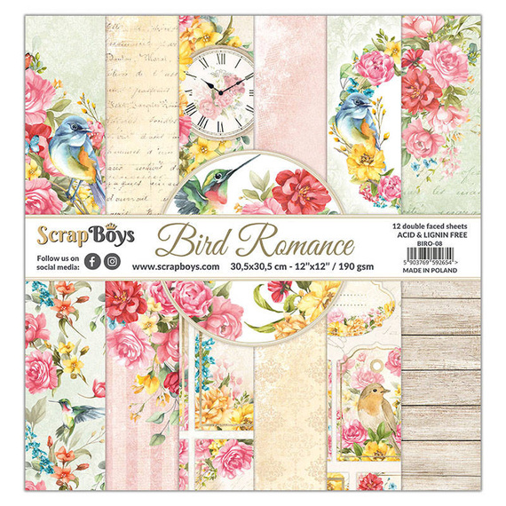 Zestaw papierów do scrapbookingu 30x30 - Scrapboys - Bird Romance