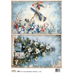 Papier ryżowy A4 - Scraplove - Christmas Blue Vintage 2 - Świąteczne niebieskie retro