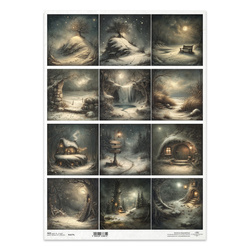 Papier ryżowy do decoupage A3 - zimowa sceneria, noc, latarnie - R1577L - Itd Collection
