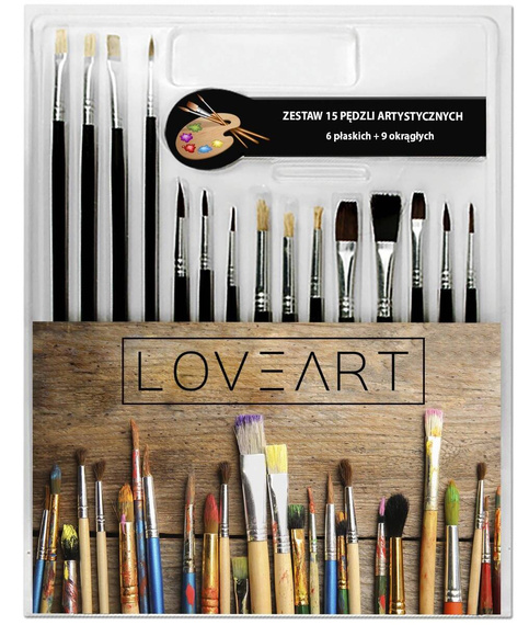 Zestaw malarski - farby akrylowe LOVEART 12x12 ml, 15 pędzli, paletka
