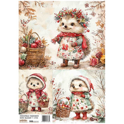 Papier ryżowy A4 - Scraplove - Christmas Hedgehog with Basket 1 - Świąteczny jeż z koszem