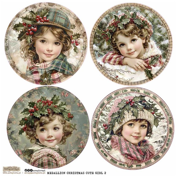 Naklejki papierowe - ScrapLove - Medallion Christmas Cute Girl 2 - Medaliony świąteczne słodkie dziewczynki