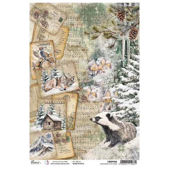 Papier ryżowy do decoupage A4 - Ciao Bella - Forest Tales Postcard in the Snow