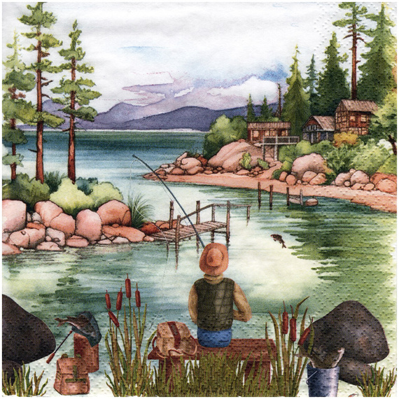 Serwetka do decoupage 33x33cm - Lakeside Fishing jezioro wędkarz