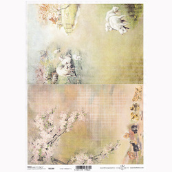 Papier ryżowy do decoupage A4 ITD-R2188 kwiaty, wiejskie widoczki, kurczaki, owce, baranki