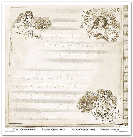 Zestaw papierów do scrapbookingu 30x30 - Itd Collection - Vintage Angels nuty, pismo, anioły, vintage