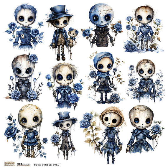 Naklejki papierowe - ScrapLove - Blue Zombie Doll 1 laleczki zombie