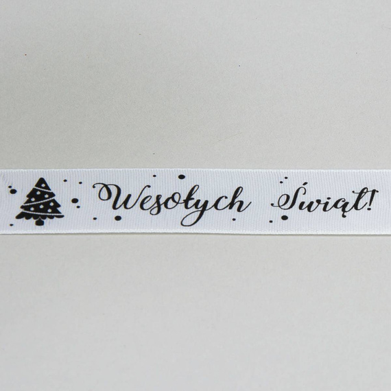 Tasiemka satynowa Wesołych Świąt 25mm x 23,66m
