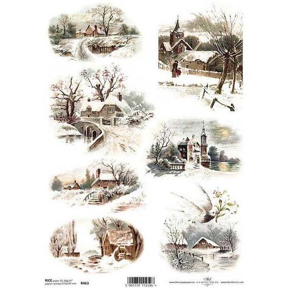 Papier ryżowy do decoupage ITD-R463 zabudowania domki kościół