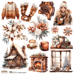 Naklejki papierowe - ScrapLove - Winter Brown 1 domek kominek gorąca herbata