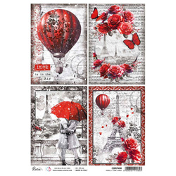 Papier ryżowy do decoupage A4 - Ciao Bella - Paris Je T'aime Cards balon wieża Eiffla zakochani