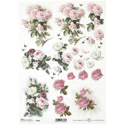 Papier ryżowy do decoupage A4 ITD-R2280 vintage, kwiaty 3D, róże