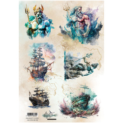 Papier ryżowy do decoupage A4 - Underwater World - Statki, Posejdon