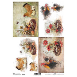 Papier ryżowy do decoupage ITD-R1352 - A4 kury koguty