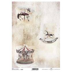 Papier ryżowy do decoupage ITD-R1646 - A4 konika na biegunach karuzela