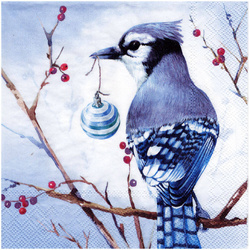 Serwetka 33x33cm - Blue Jay ptak z bombką