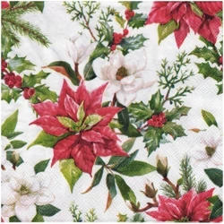 Serwetka 33x33cm - Christmas Florals poinsecja