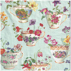 Serwetka 33x33cm - Cup of Flowers filiżanki z kwiatami