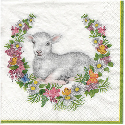 Serwetka 33x33cm - Easter Wreath with Lamb wianek wielkanocny z owieczką