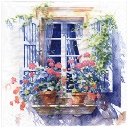 Serwetka 33x33cm - Mediterranean Windows okno z kwiatami