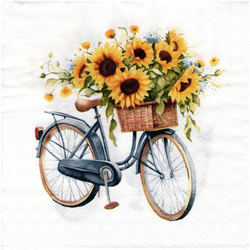 Serwetka 33x33cm - Ride with sunflower rower słoneczniki