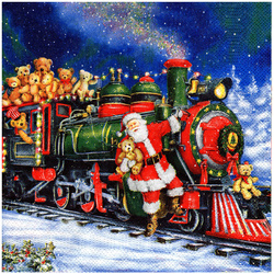 Serwetka 33x33cm - Santa Teddy Bear Train Święty Mikołaj