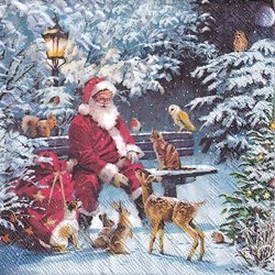 Serwetka 33x33cm - Santa on Bench