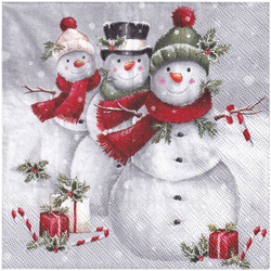 Serwetka 33x33cm - Smiling Snowmen bałwanki