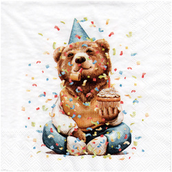 Serwetka do decoupage 33x33cm - Happy Teddy urodzinowy miś