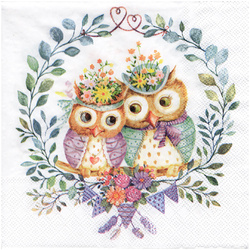 Serwetka do decoupage 33x33cm - Owl couple in love sowy