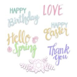 Stempel Sizzix - Spring Phrases - napisy Wielkanoc, urodziny