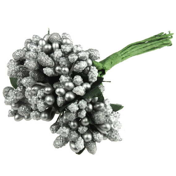 Bukiecik - kwiatki kulki - srebrne