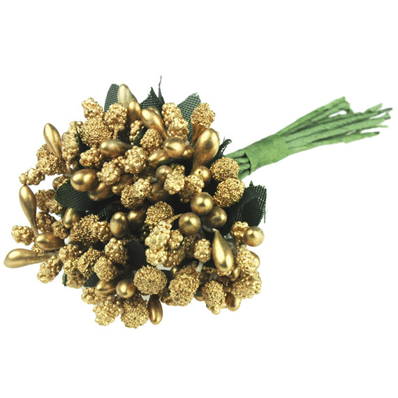 Bukiecik - kwiatki kulki - złote