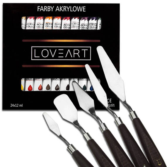 Farby akrylowe Loveart 24x12ml Szpachelki malarskie 5 sztuk