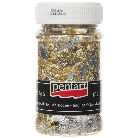 Folia płatki złote i srebrne metal flakes słoik 100ml - Pentart M6