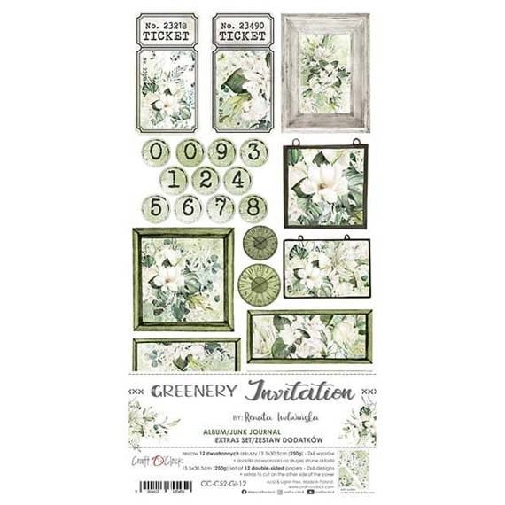 Greenery Invitation - Junk Journal - Craft o'clock - zestaw dodatków