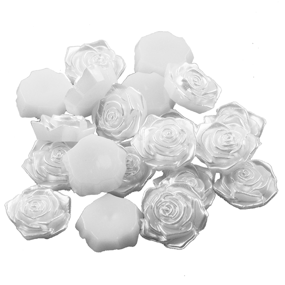 Kaboszon róża - perłowa biała - 15mm - 20 sztuk