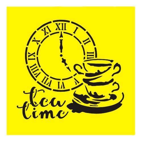 Maska / szablon 16x16cm - Tea Time, zegar