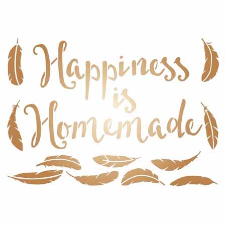 Maska / szablon A3 - Text - Happiness is Homemade - piórka