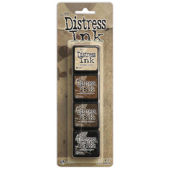 Mini Distress Pad kit 3 - Ranger - Antique Linen, Vintage Photo, Walnut Stain, Black Soot