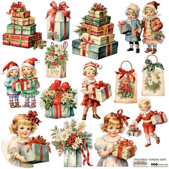 Naklejki - ScrapLove - Christmas vintage gift