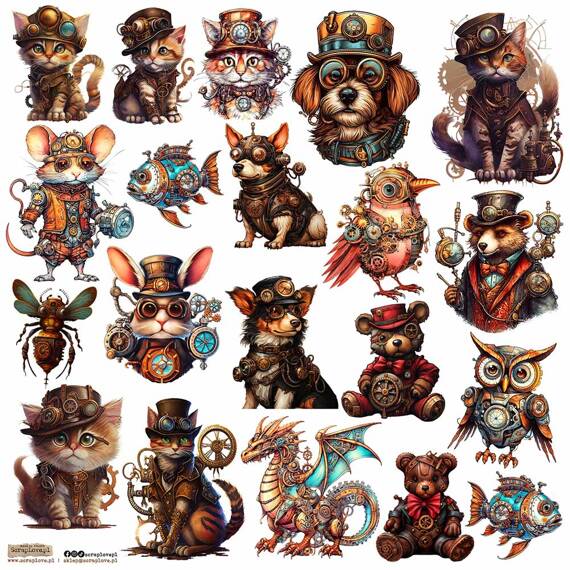 Naklejki - ScrapLove - Steampunk Animals