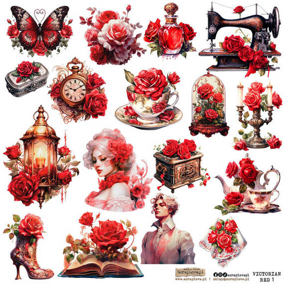 Naklejki - ScrapLove - Victorian red 1