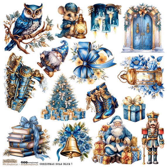 Naklejki papierowe - ScrapLove - Christmas Gold Blue 1